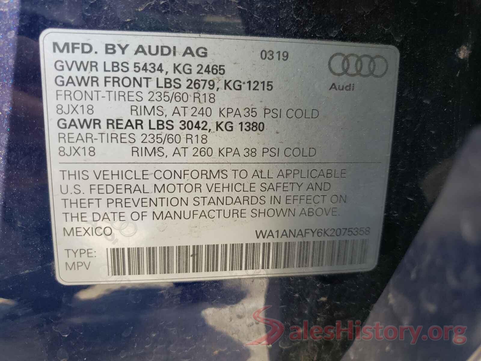 WA1ANAFY6K2075358 2019 AUDI Q5