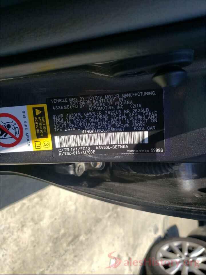 4T4BF1FKXGR559467 2016 TOYOTA CAMRY