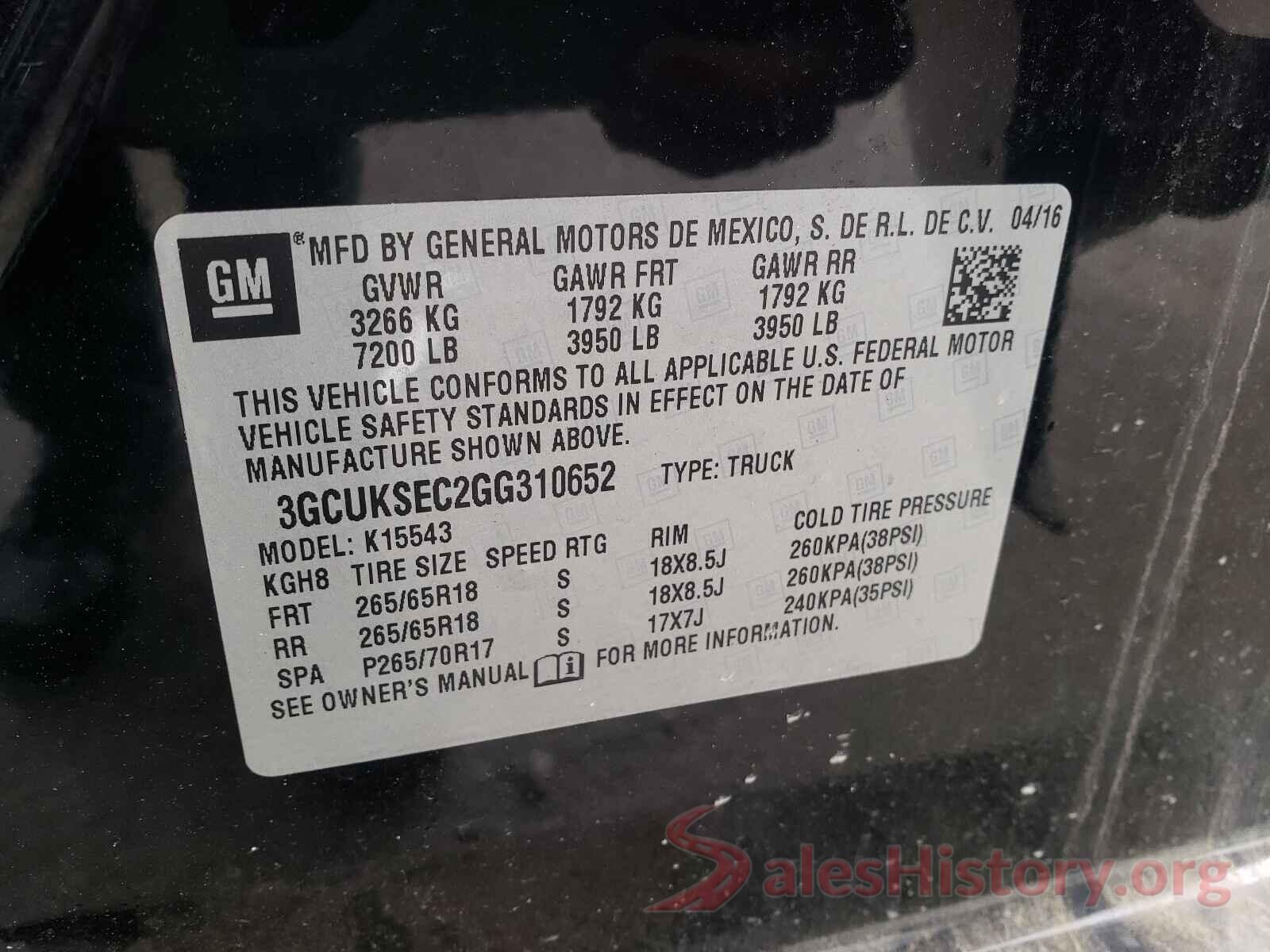 3GCUKSEC2GG310652 2016 CHEVROLET SILVERADO