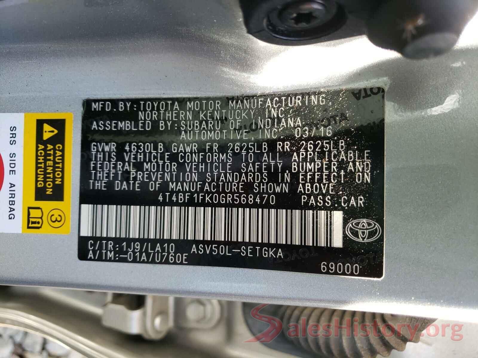 4T4BF1FK0GR568470 2016 TOYOTA CAMRY