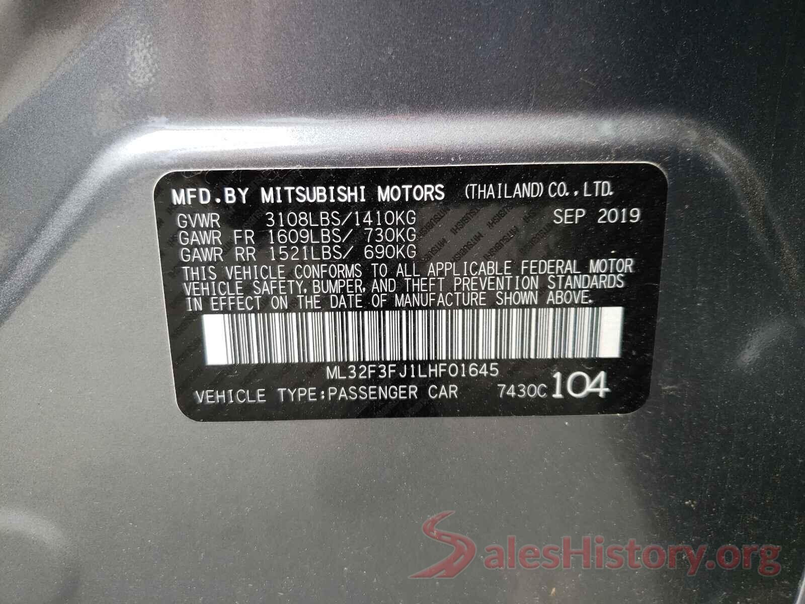 ML32F3FJ1LHF01645 2020 MITSUBISHI MIRAGE