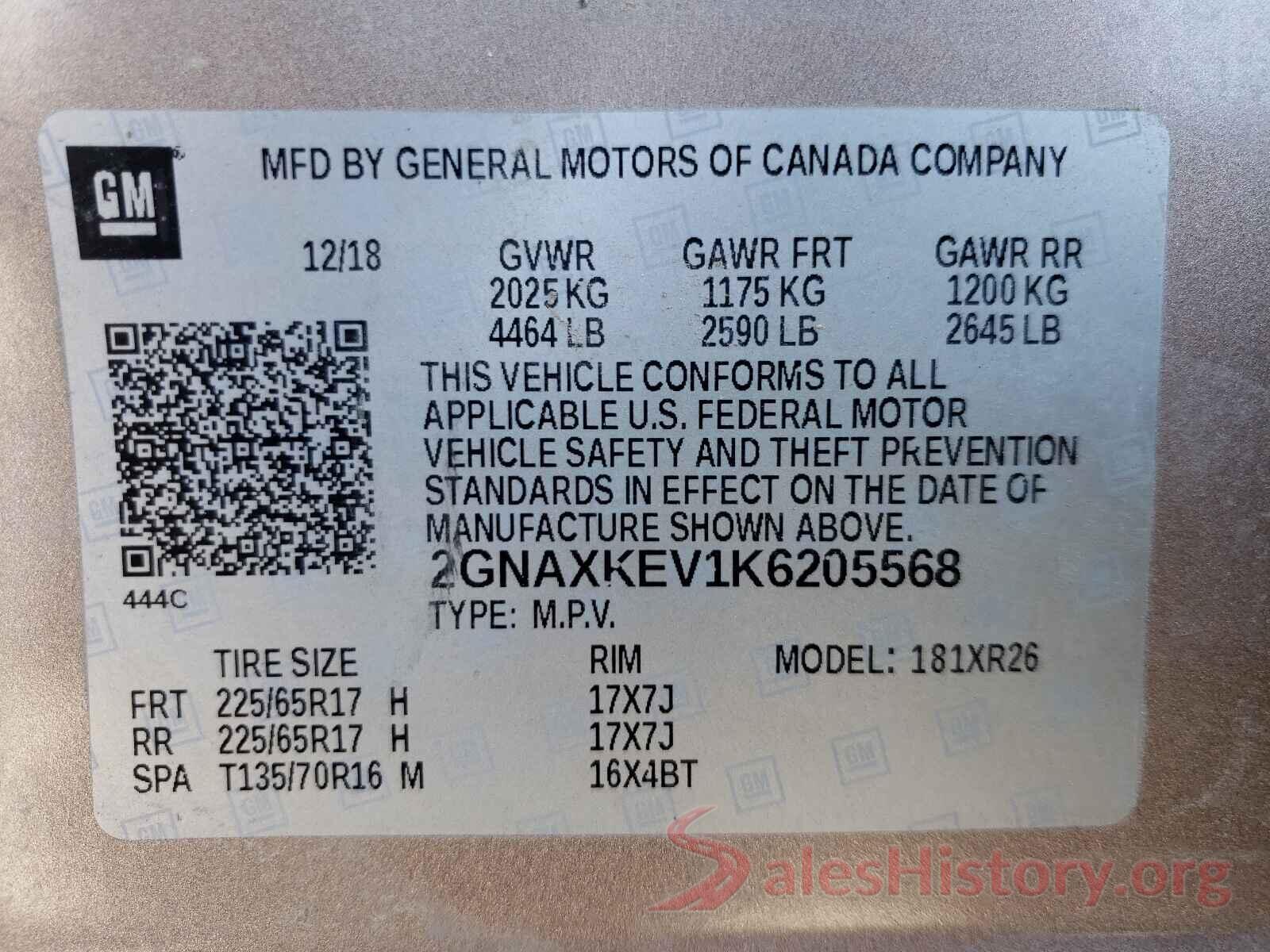 2GNAXKEV1K6205568 2019 CHEVROLET EQUINOX