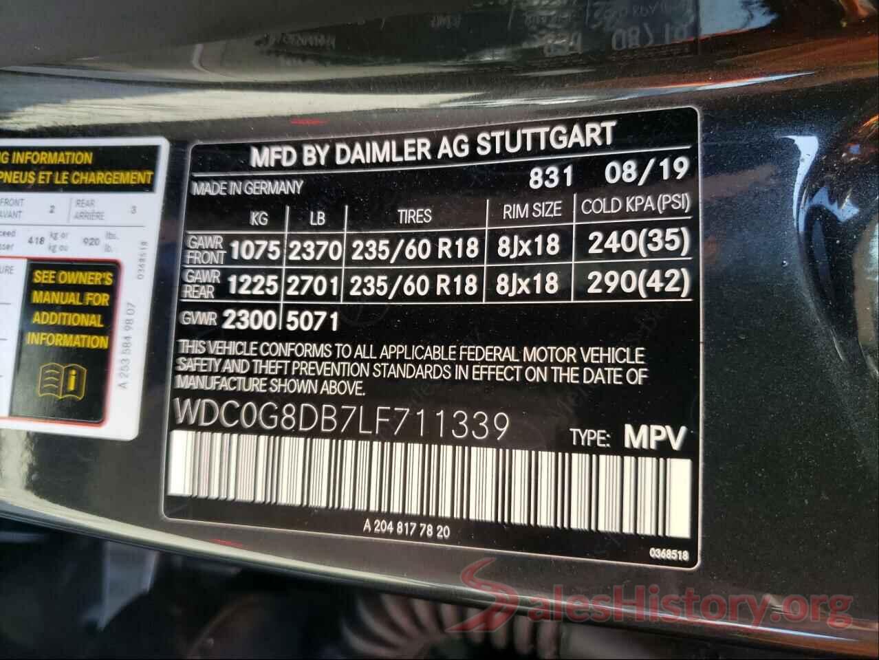 WDC0G8DB7LF711339 2020 MERCEDES-BENZ GLC-CLASS