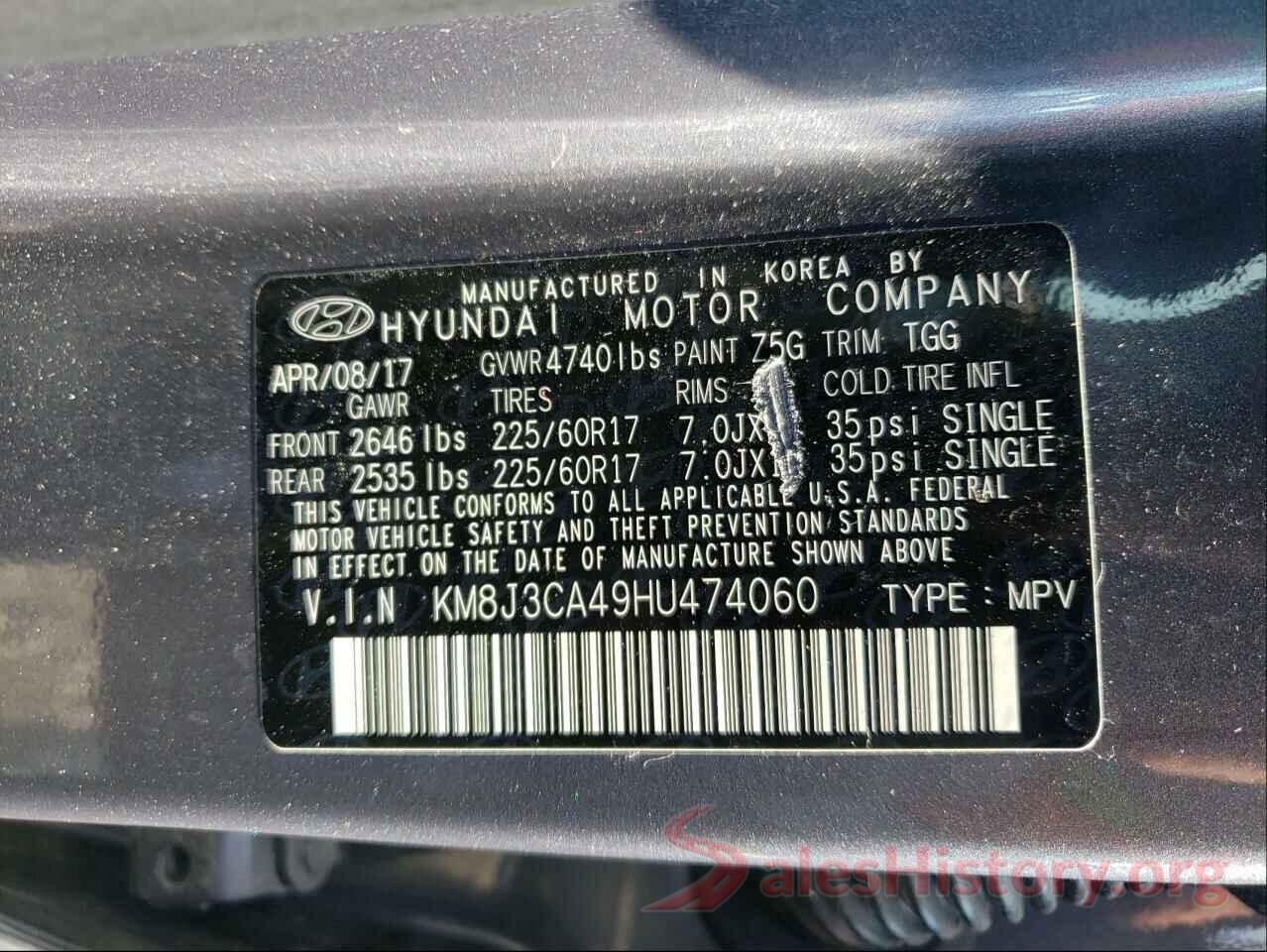 KM8J3CA49HU474060 2017 HYUNDAI TUCSON