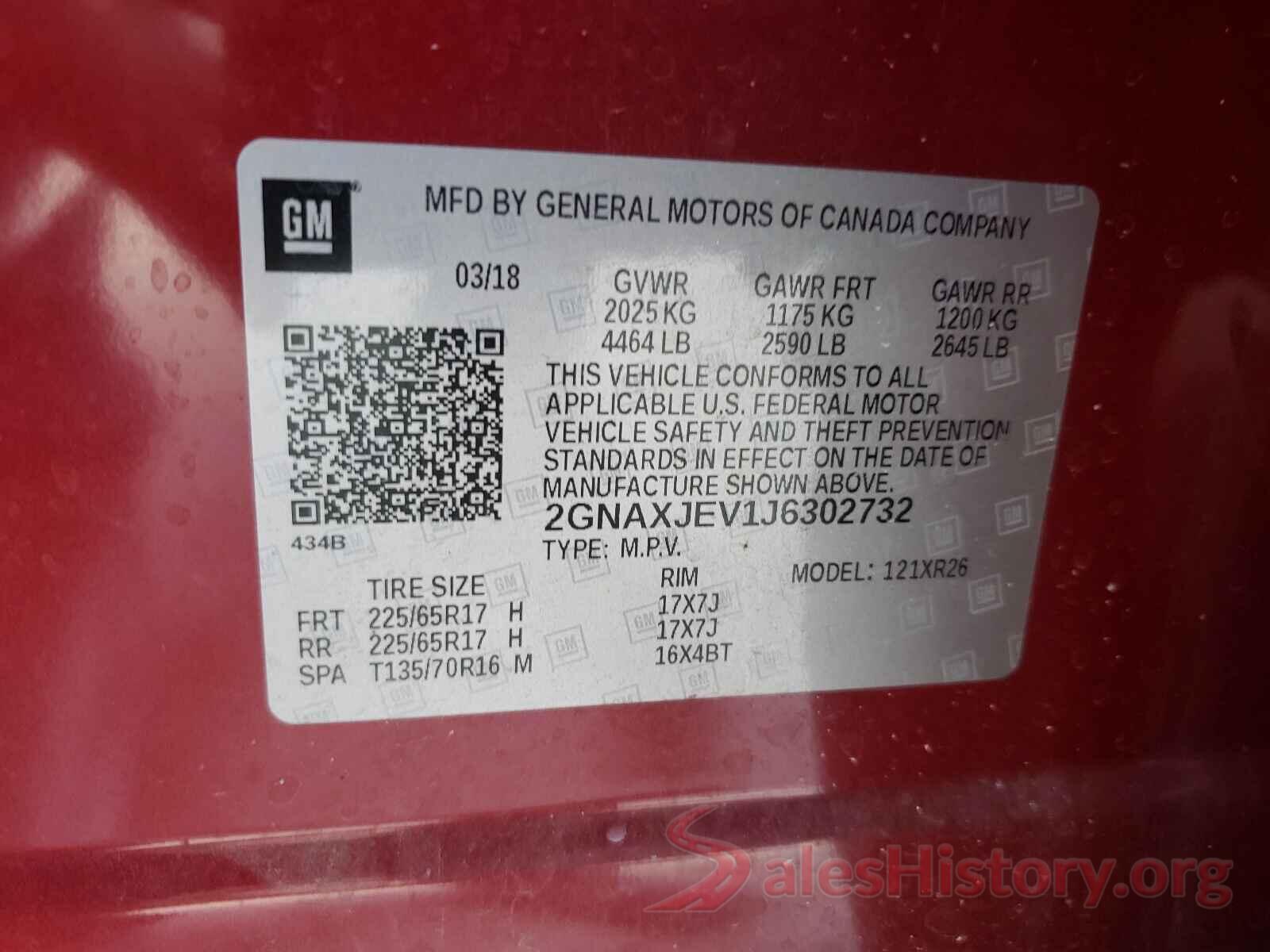 2GNAXJEV1J6302732 2018 CHEVROLET EQUINOX