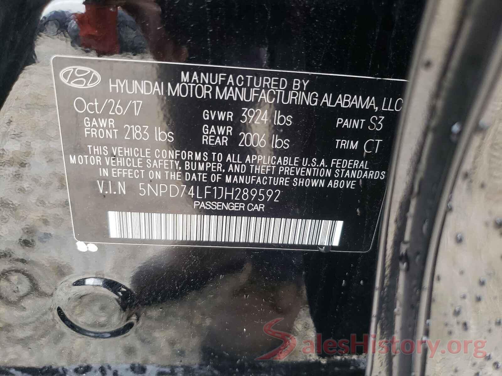 5NPD74LF1JH289592 2018 HYUNDAI ELANTRA