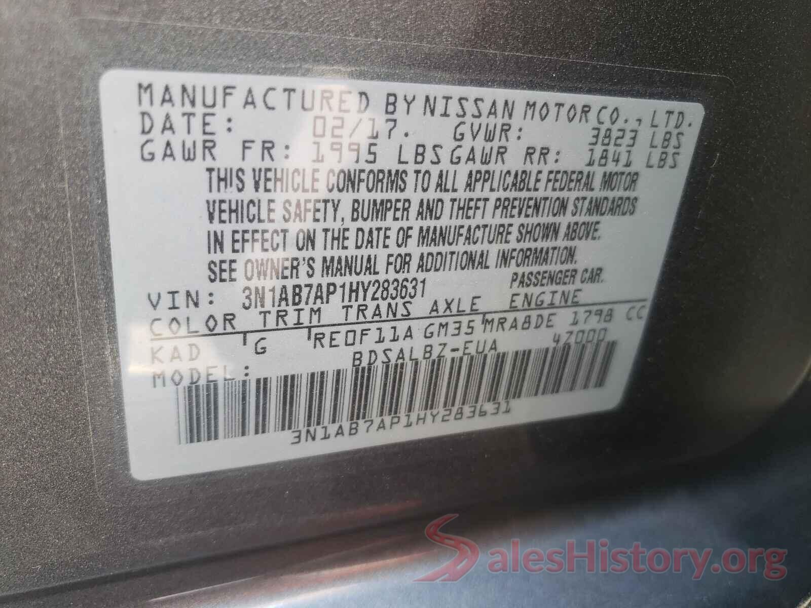 3N1AB7AP1HY283631 2017 NISSAN SENTRA