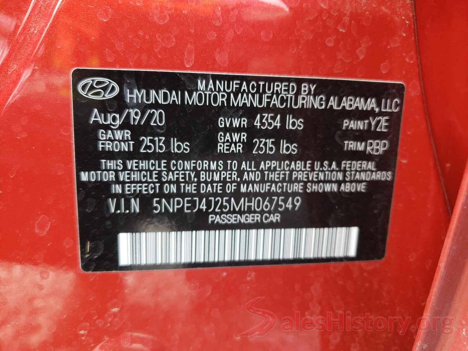 5NPEJ4J25MH067549 2021 HYUNDAI SONATA