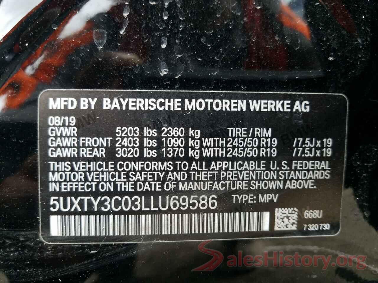 5UXTY3C03LLU69586 2020 BMW X3