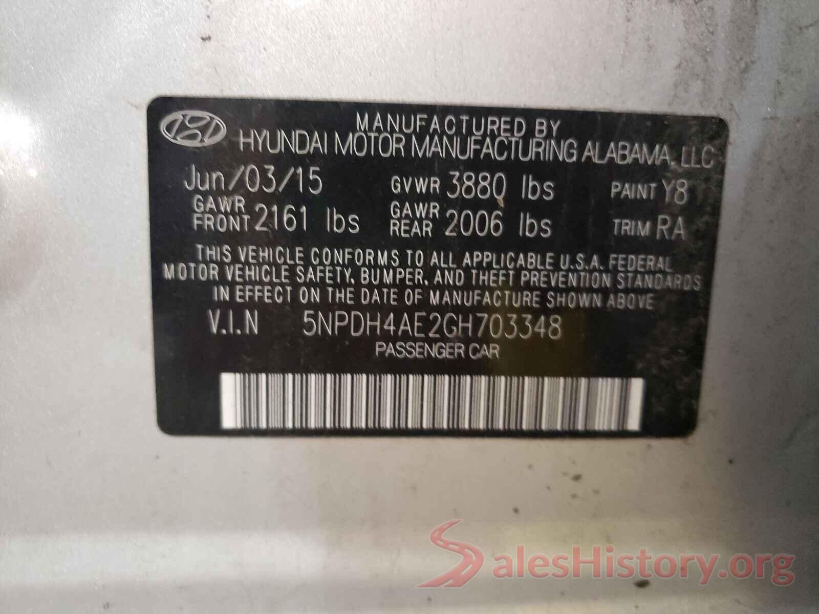 5NPDH4AE2GH703348 2016 HYUNDAI ELANTRA