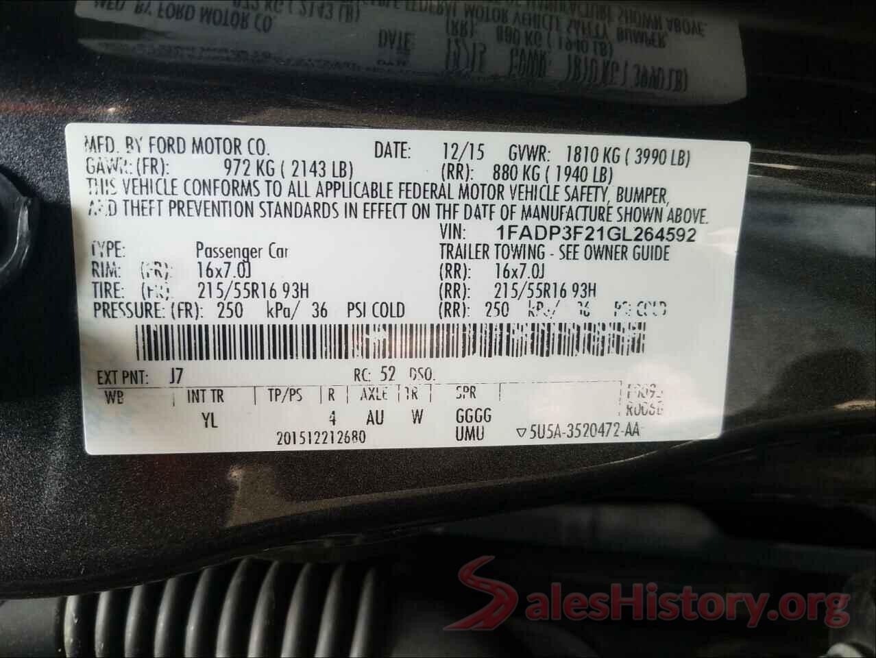 1FADP3F21GL264592 2016 FORD FOCUS