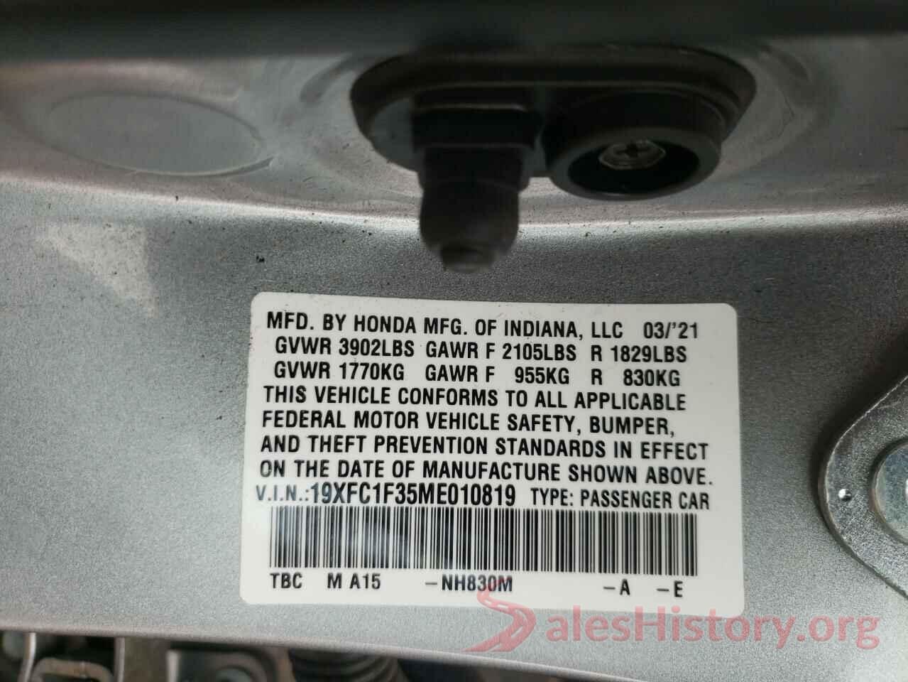 19XFC1F35ME010819 2021 HONDA CIVIC