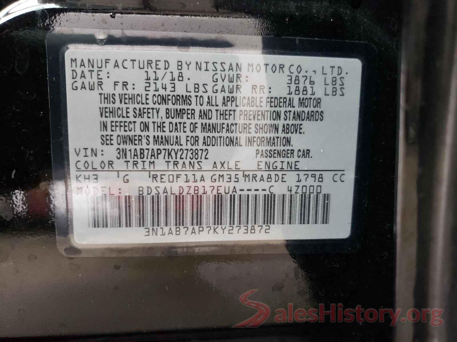 3N1AB7AP7KY273872 2019 NISSAN SENTRA