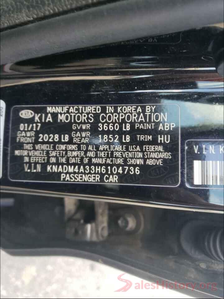 KNADM4A33H6104736 2017 KIA RIO