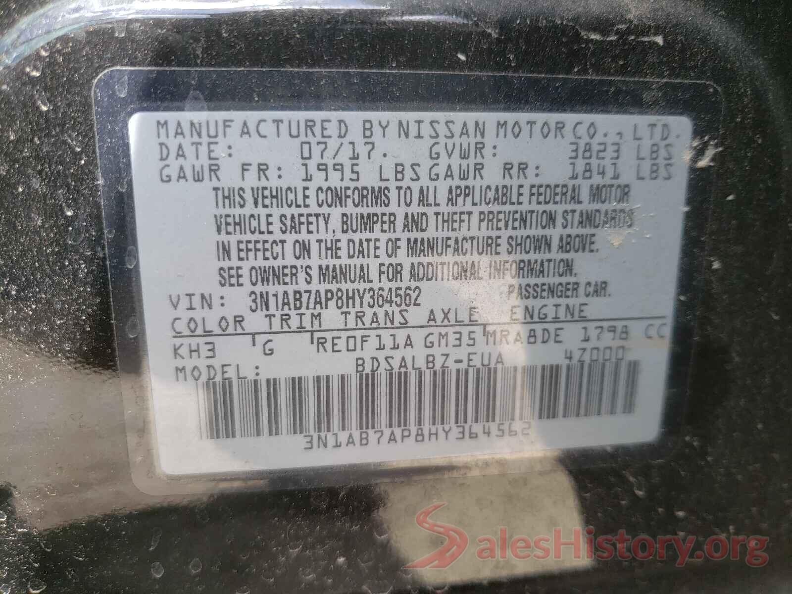 3N1AB7AP8HY364562 2017 NISSAN SENTRA