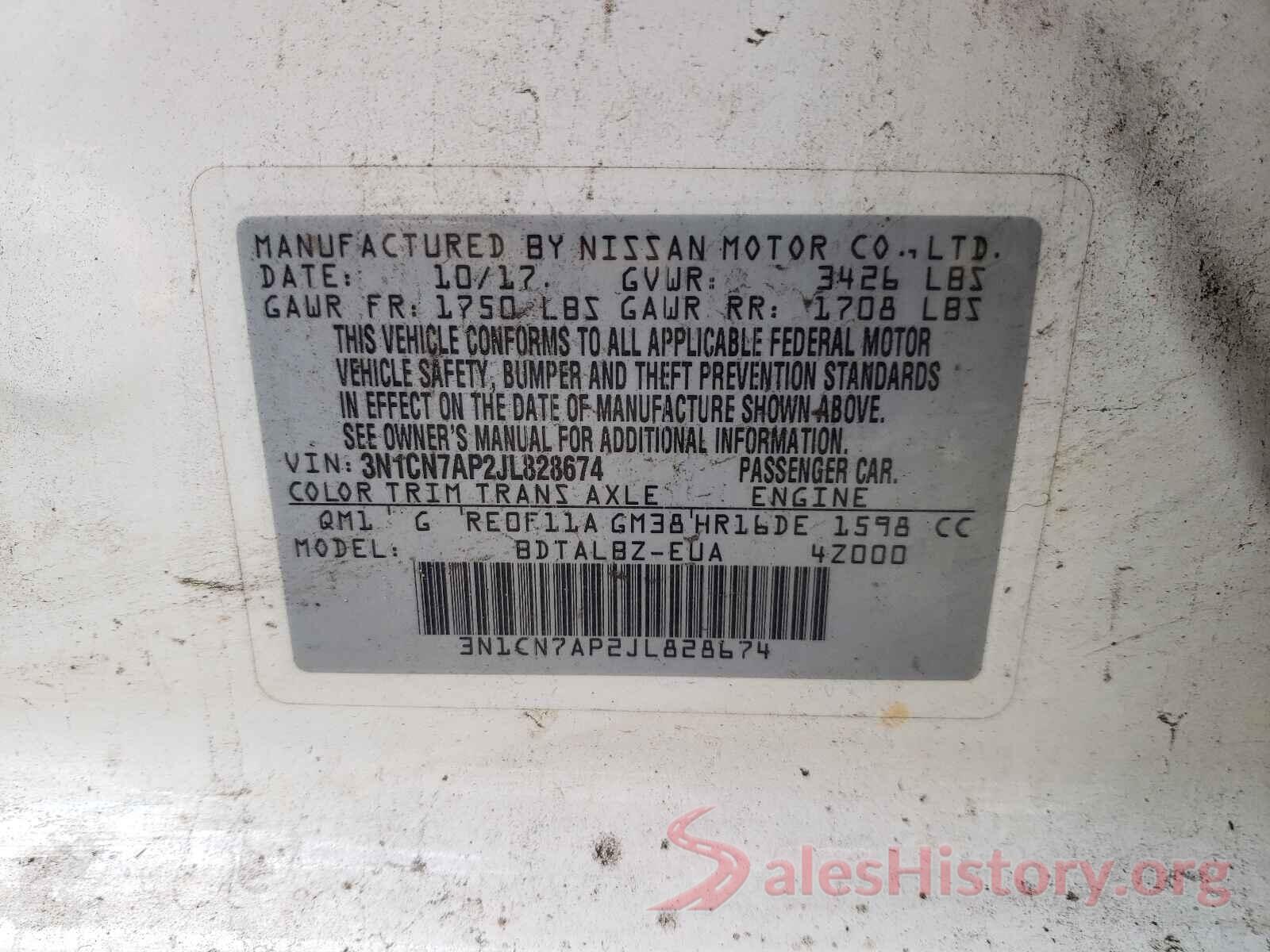 3N1CN7AP2JL828674 2018 NISSAN VERSA