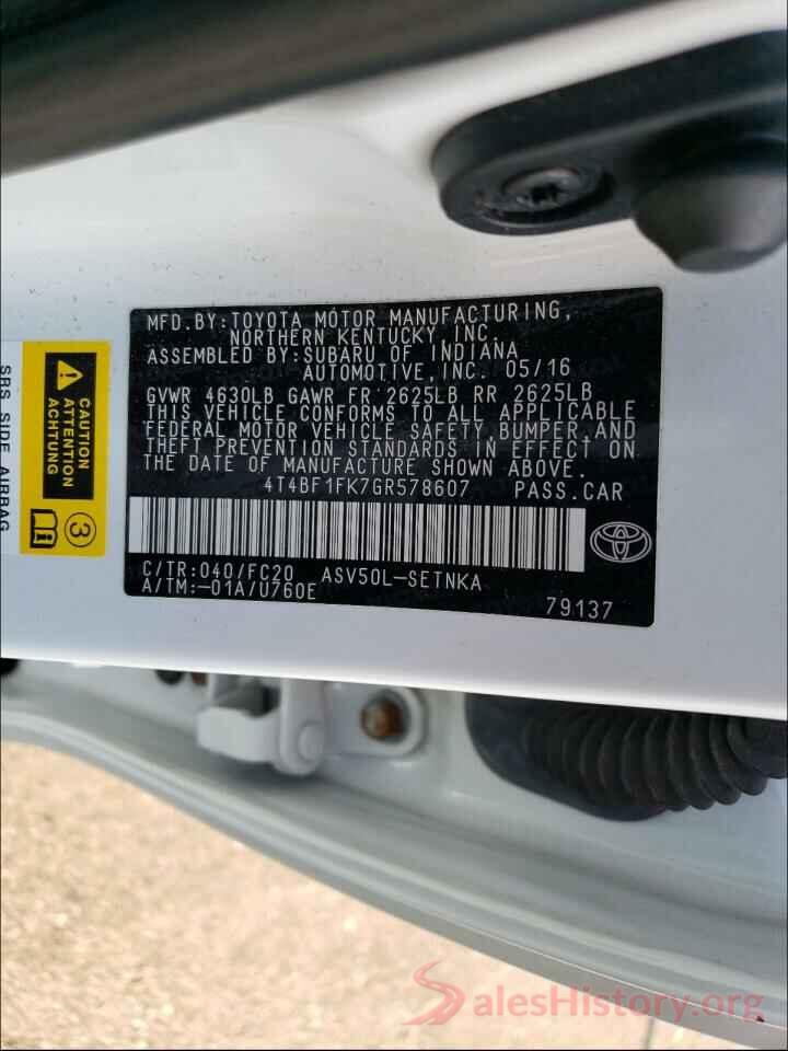 4T4BF1FK7GR578607 2016 TOYOTA CAMRY