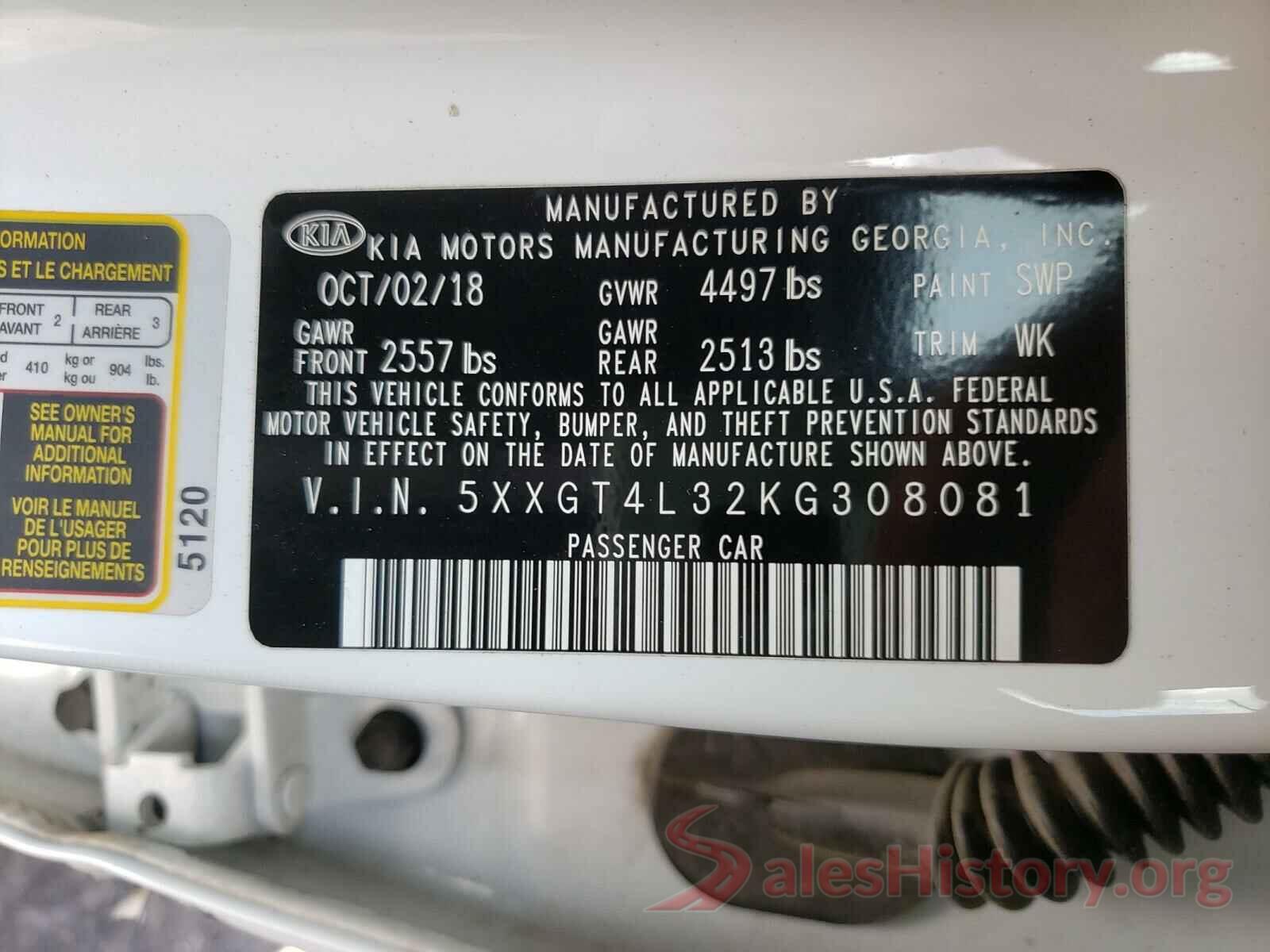 5XXGT4L32KG308081 2019 KIA OPTIMA