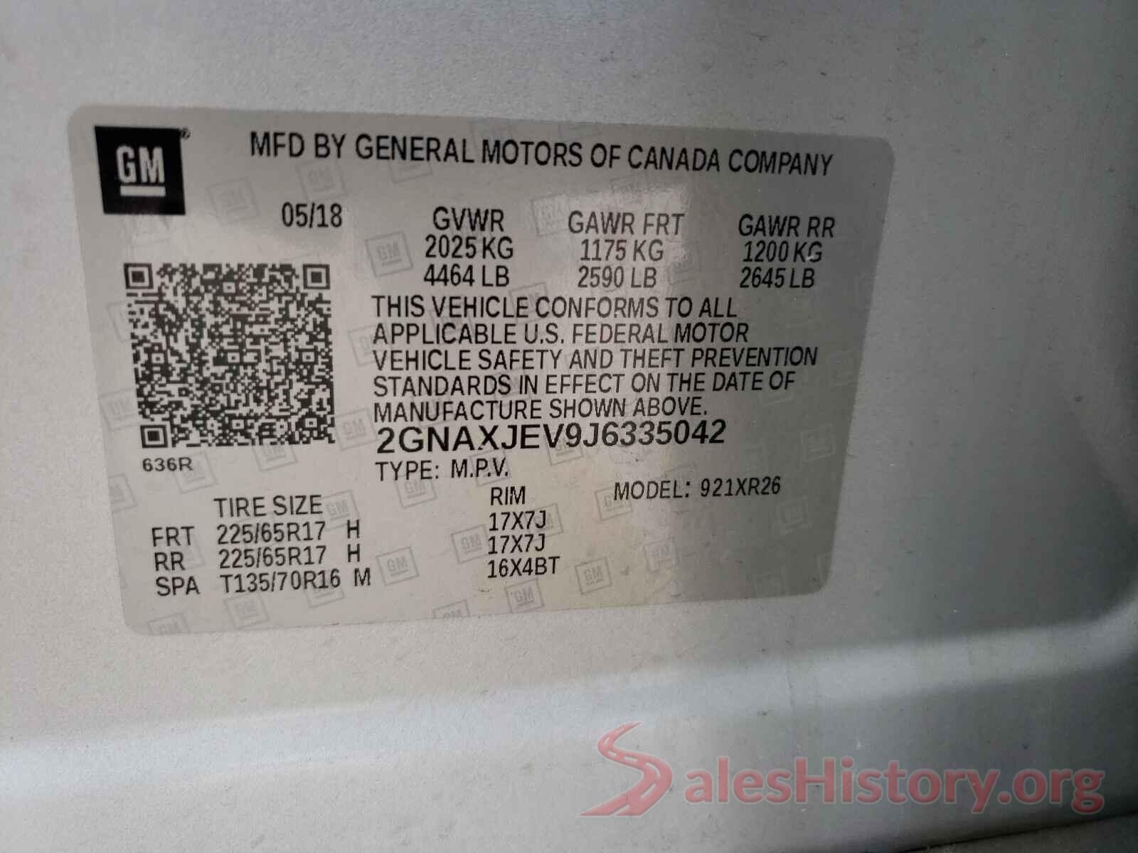 2GNAXJEV9J6335042 2018 CHEVROLET EQUINOX