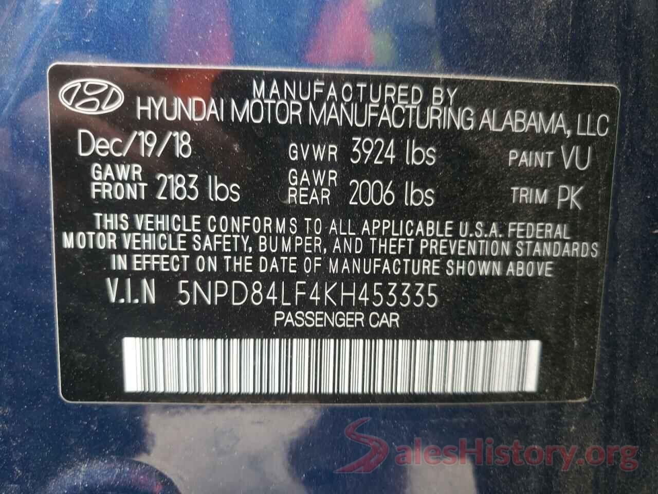 5NPD84LF4KH453335 2019 HYUNDAI ELANTRA