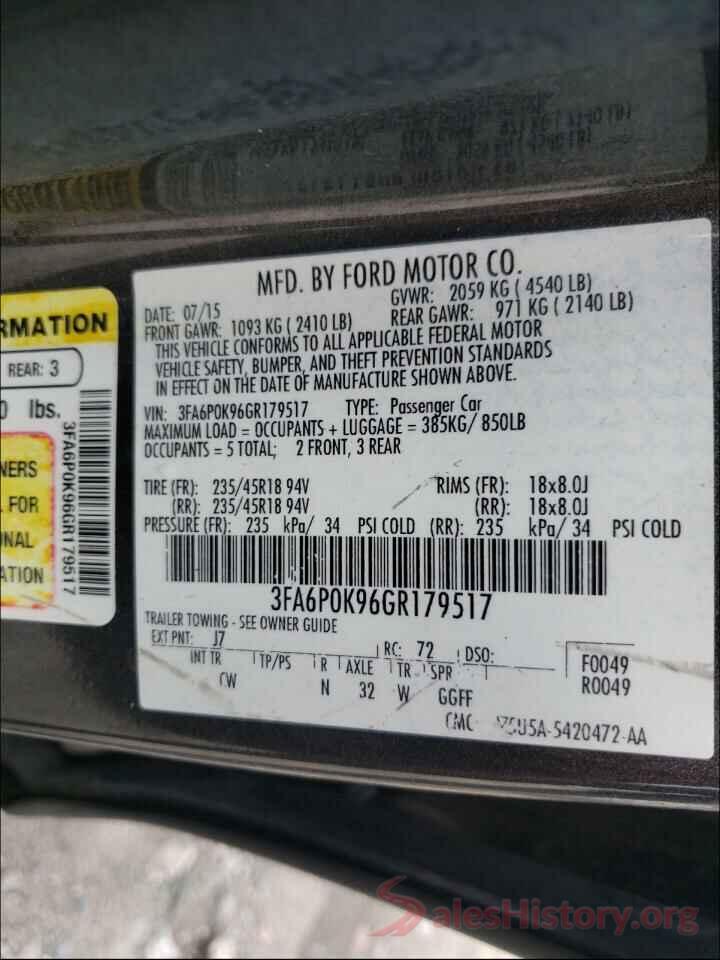 3FA6P0K96GR179517 2016 FORD FUSION