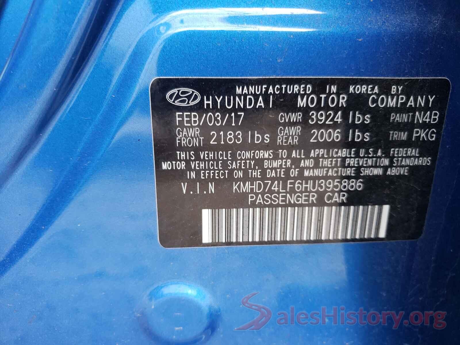 KMHD74LF6HU395886 2017 HYUNDAI ELANTRA