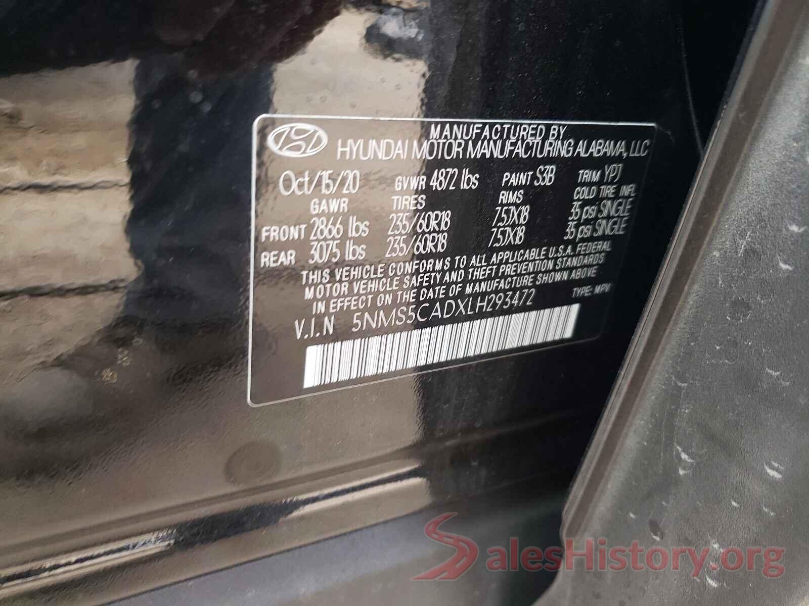 5NMS5CADXLH293472 2020 HYUNDAI SANTA FE