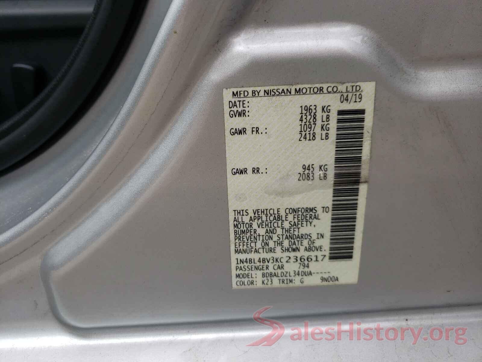 1N4BL4BV3KC236617 2019 NISSAN ALTIMA