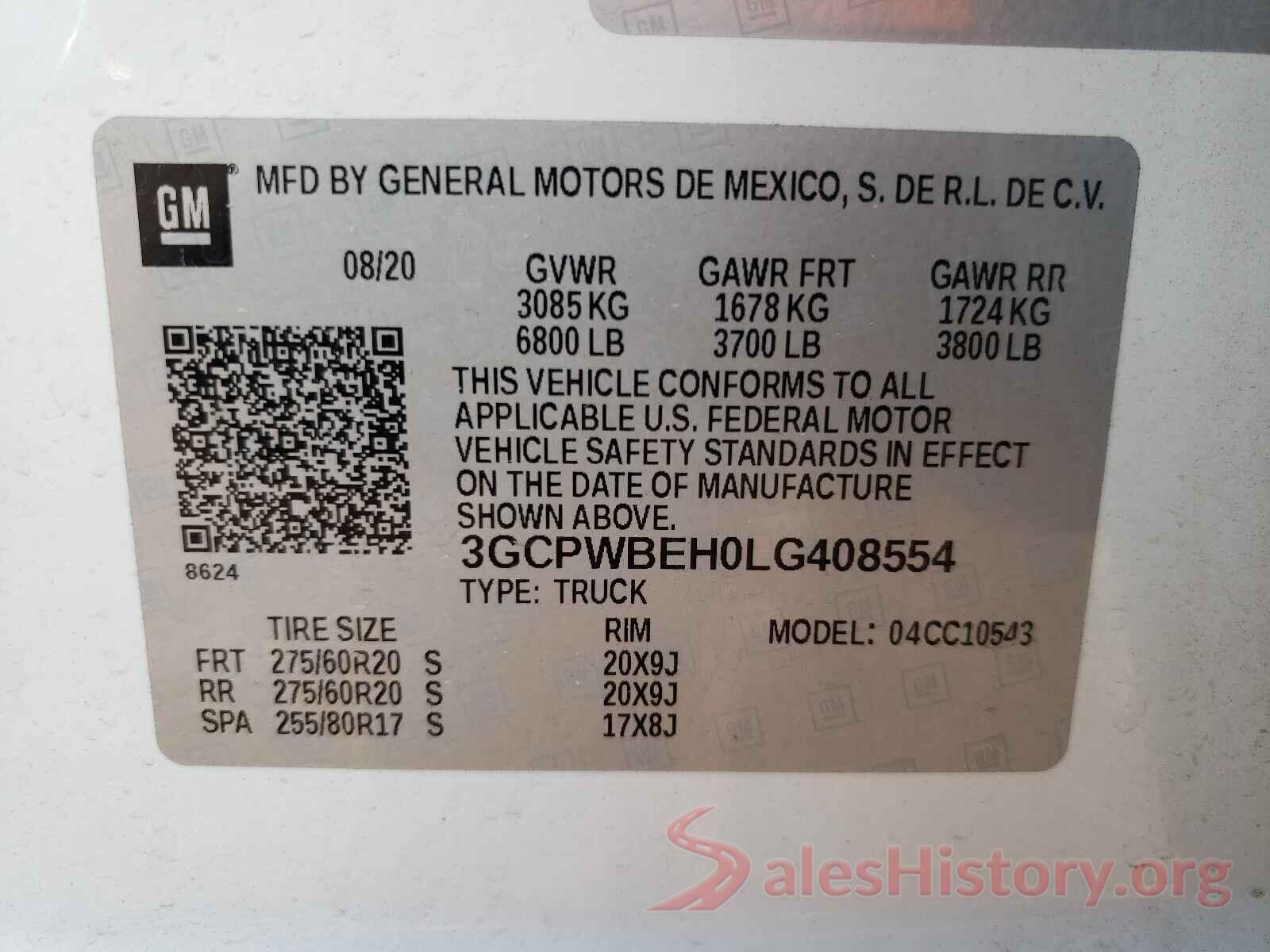 3GCPWBEH0LG408554 2020 CHEVROLET SILVERADO