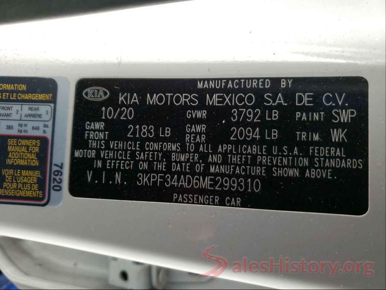 3KPF34AD6ME299310 2021 KIA FORTE