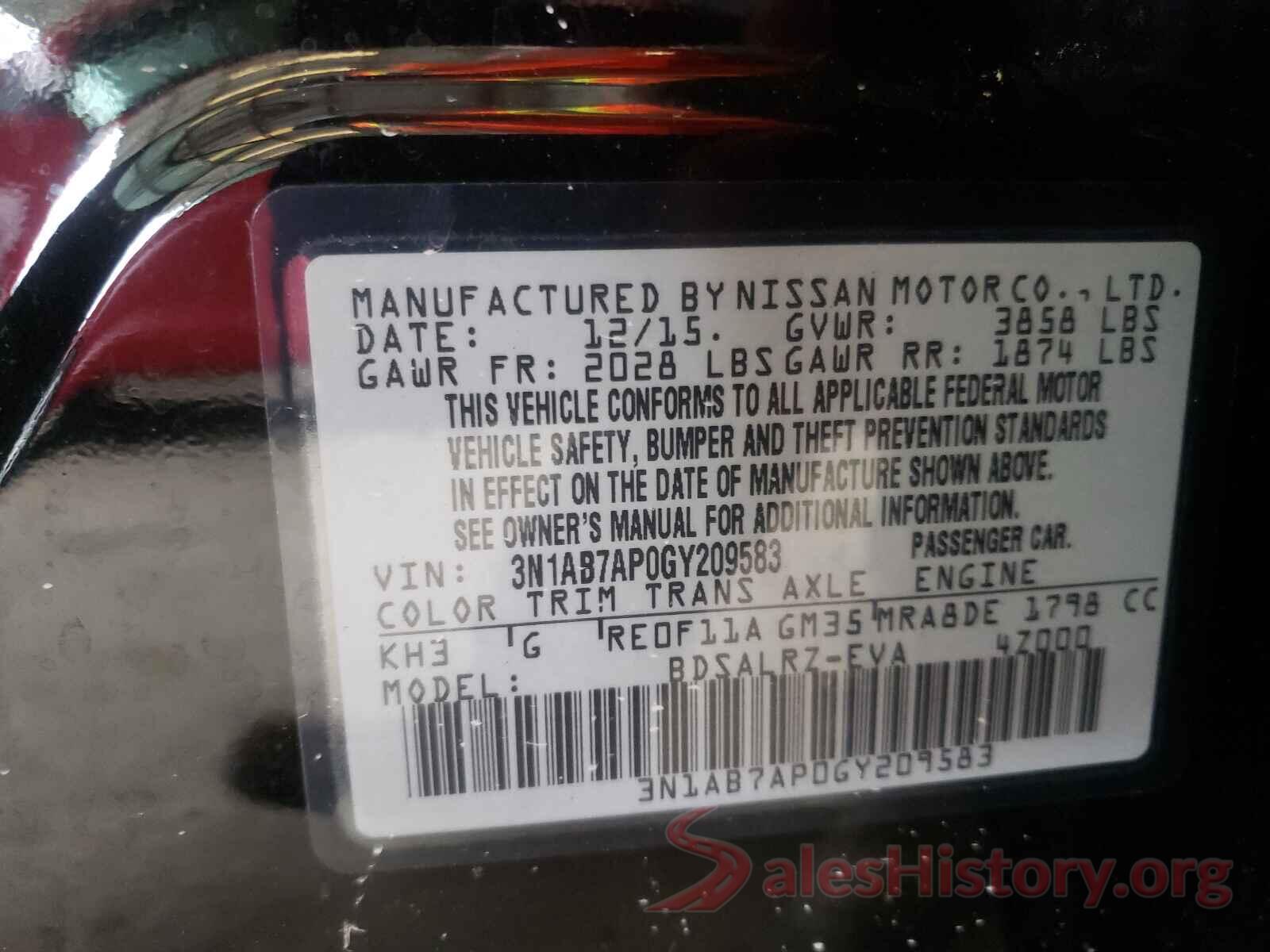 3N1AB7AP0GY209583 2016 NISSAN SENTRA