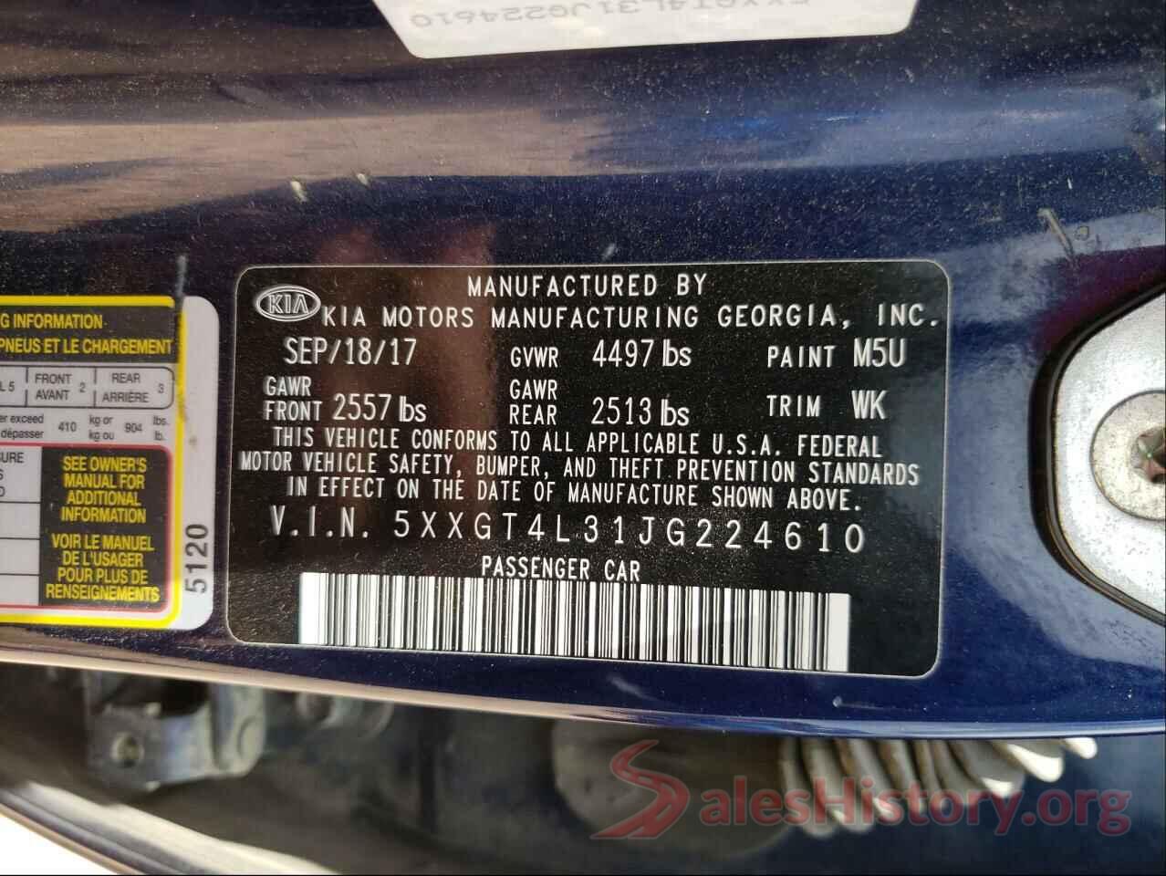 5XXGT4L31JG224610 2018 KIA OPTIMA