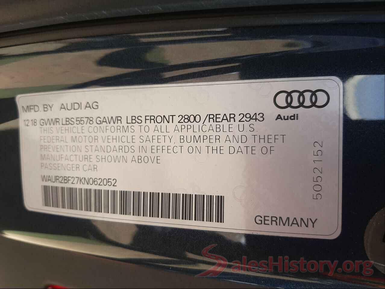 WAUR2BF27KN062052 2019 AUDI A7