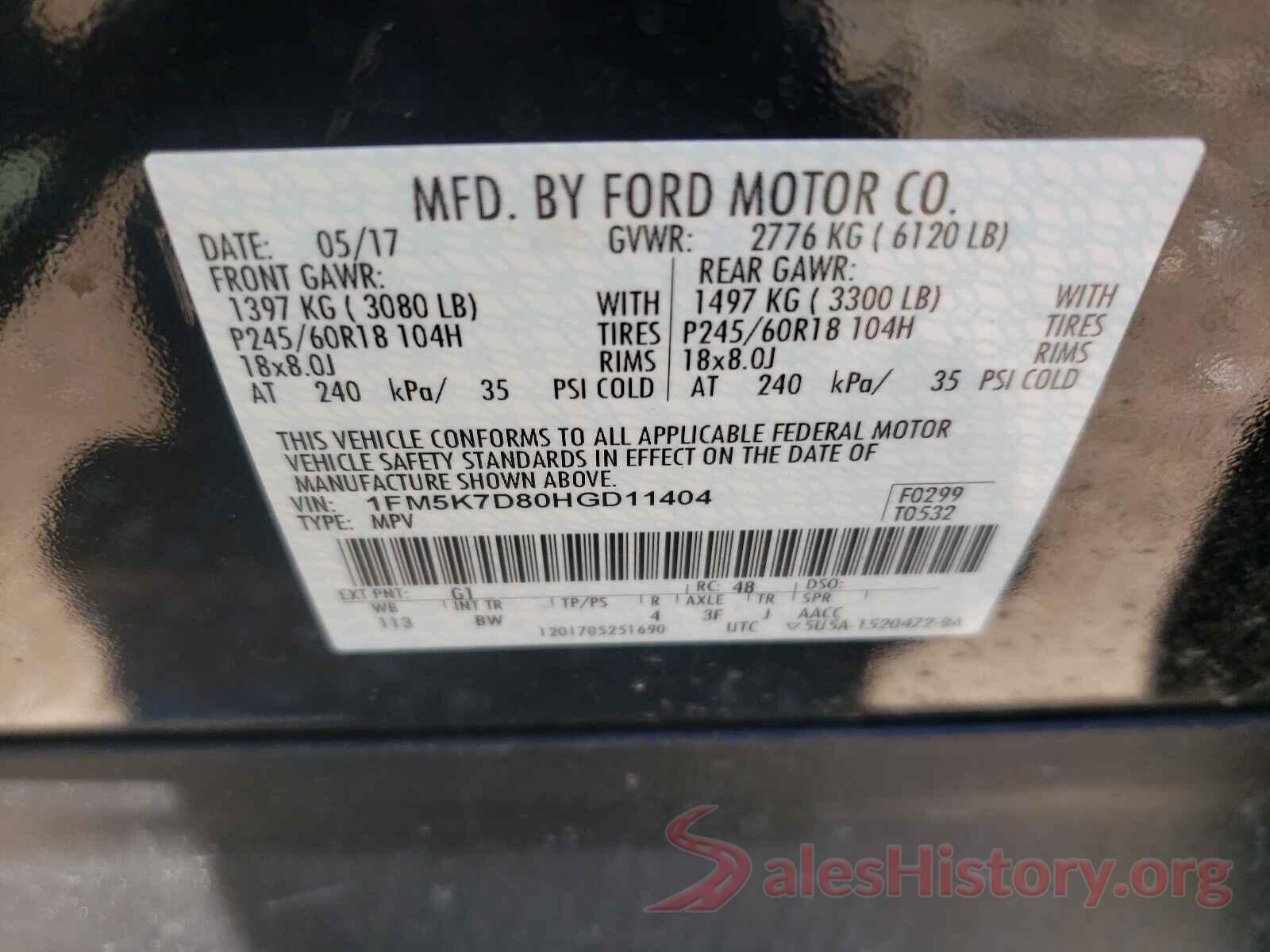 1FM5K7D80HGD11404 2017 FORD EXPLORER