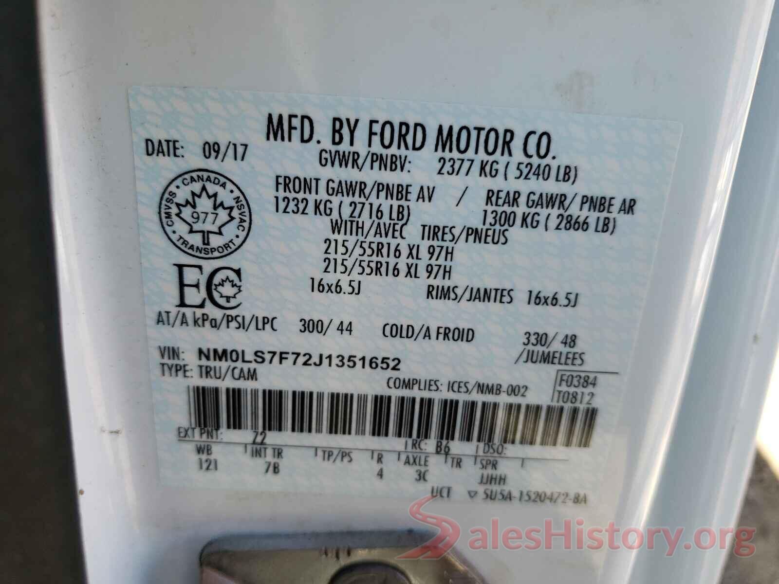 NM0LS7F72J1351652 2018 FORD TRANSIT CO