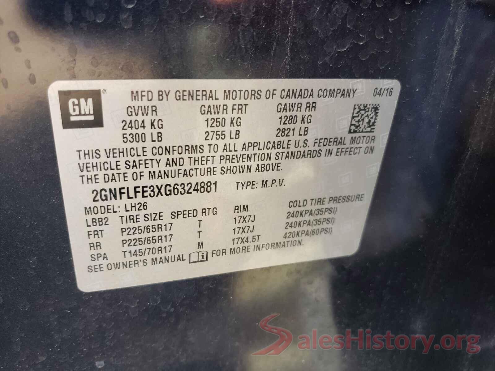 2GNFLFE3XG6324881 2016 CHEVROLET EQUINOX