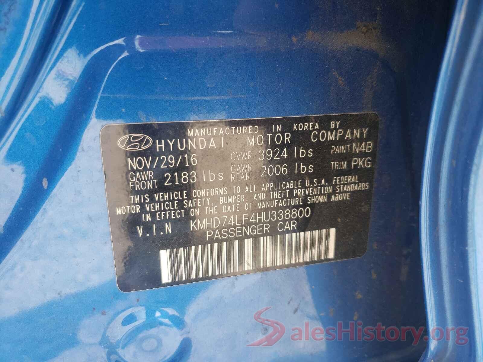 KMHD74LF4HU338800 2017 HYUNDAI ELANTRA