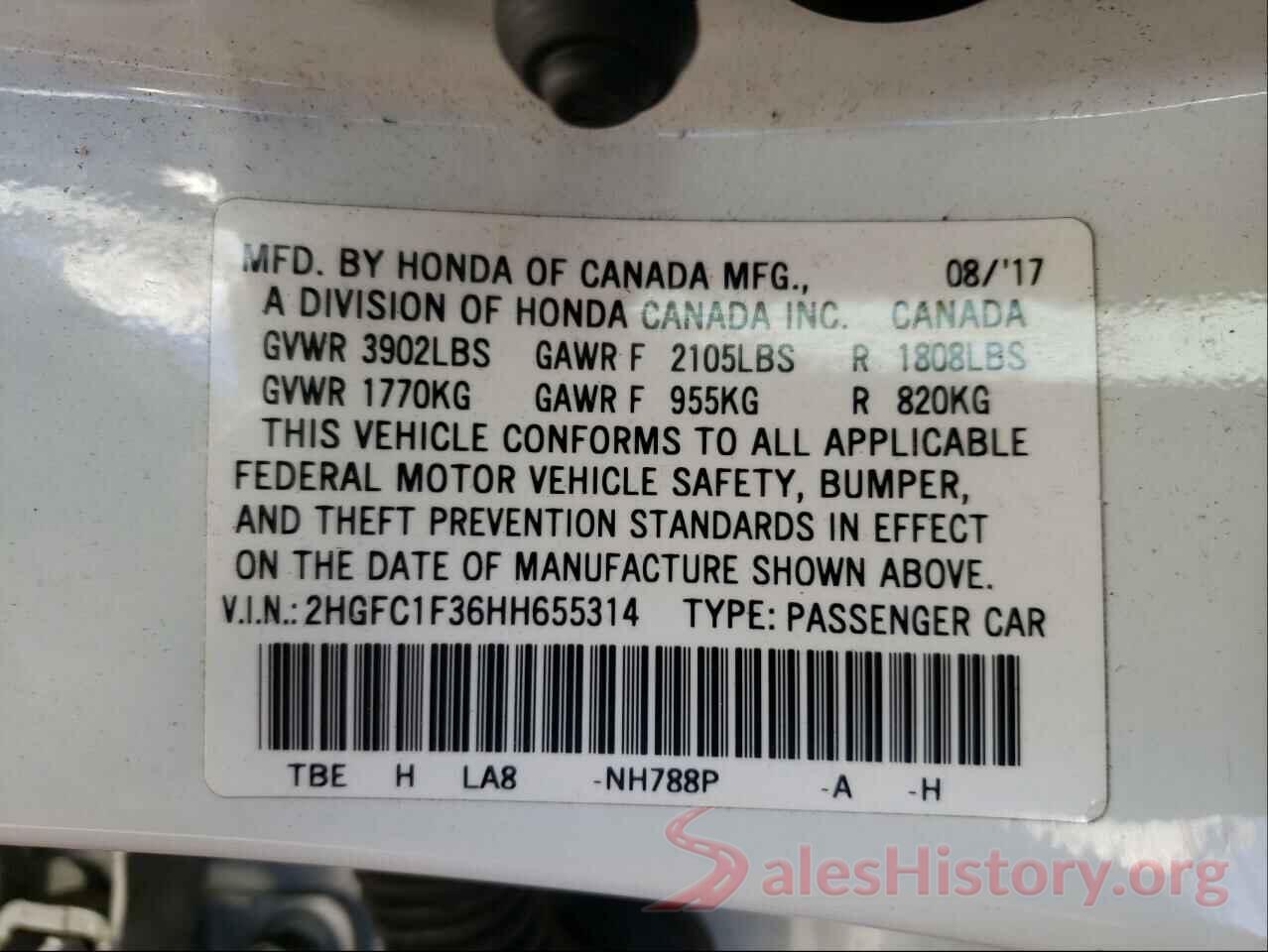 2HGFC1F36HH655314 2017 HONDA CIVIC