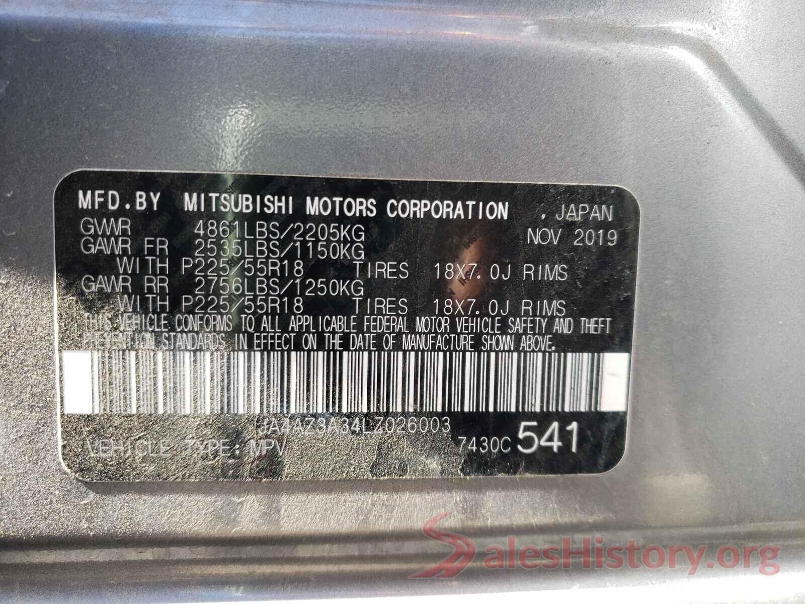 JA4AZ3A34LZ026003 2020 MITSUBISHI OUTLANDER