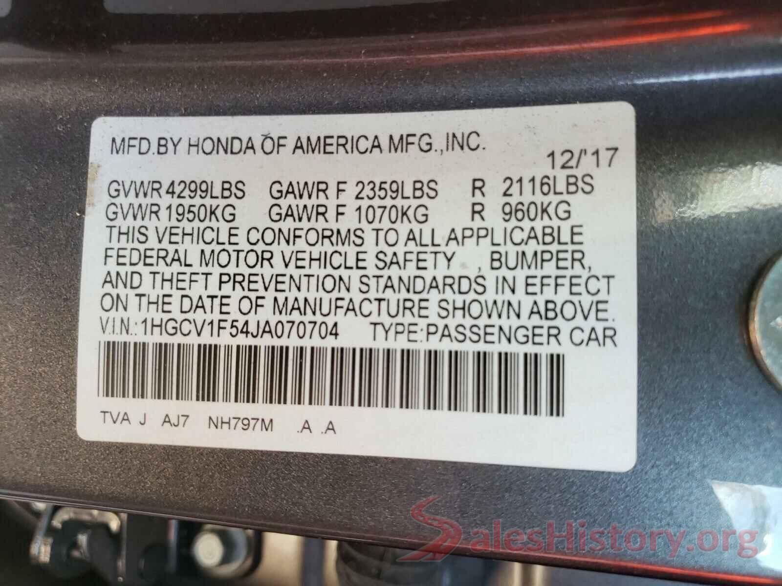 1HGCV1F54JA070704 2018 HONDA ACCORD