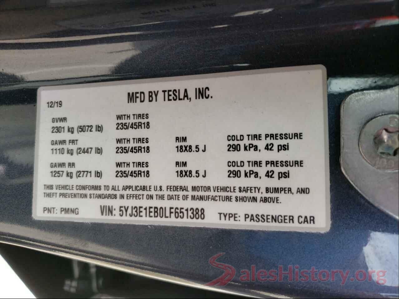 5YJ3E1EB0LF651388 2020 TESLA MODEL 3