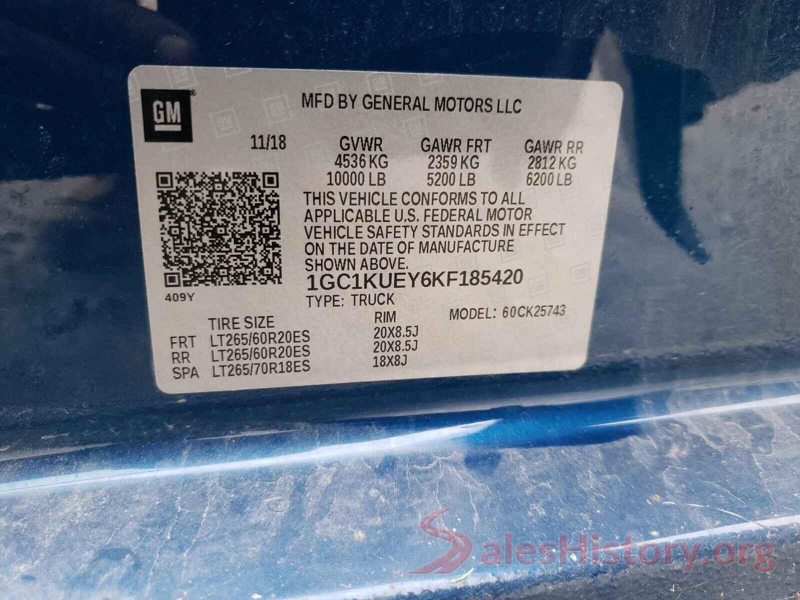 1GC1KUEY6KF185420 2019 CHEVROLET SILVERADO