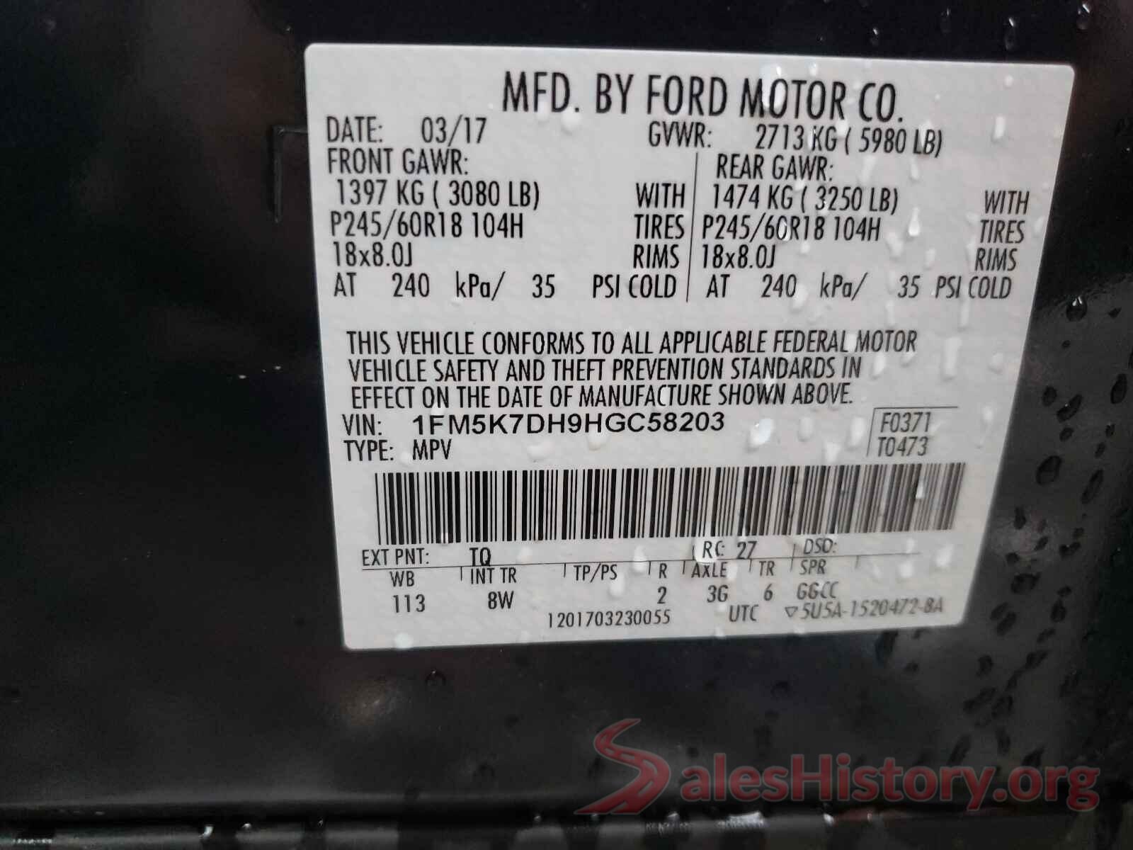 1FM5K7DH9HGC58203 2017 FORD EXPLORER