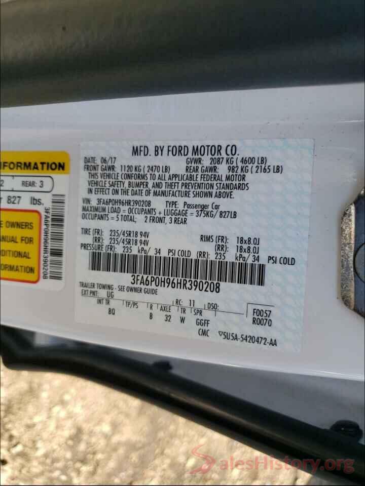 3FA6P0H96HR390208 2017 FORD FUSION