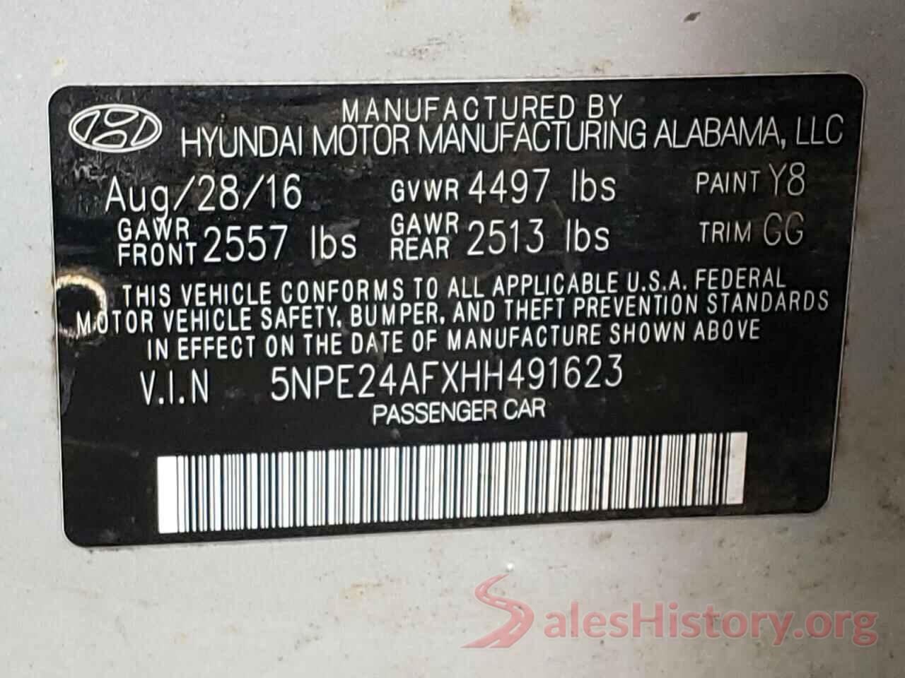 5NPE24AFXHH491623 2017 HYUNDAI SONATA