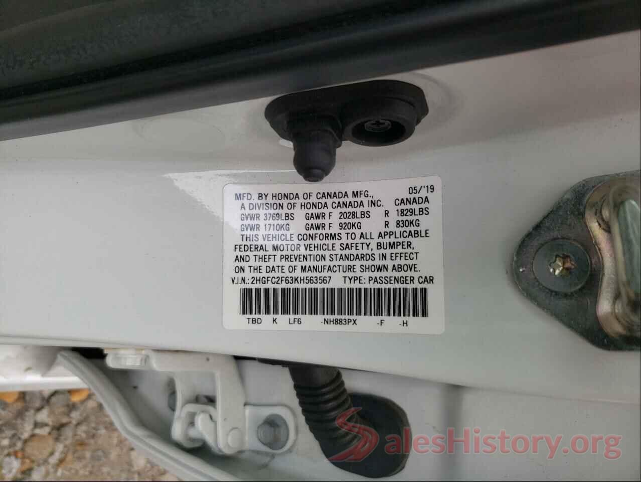 2HGFC2F63KH563567 2019 HONDA CIVIC