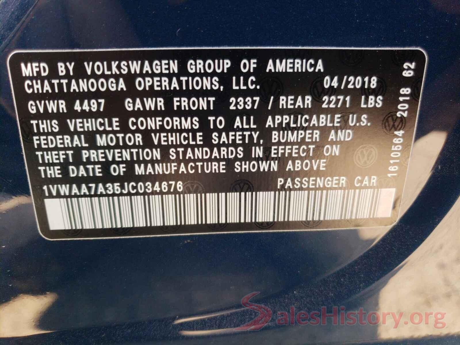 1VWAA7A35JC034676 2018 VOLKSWAGEN PASSAT