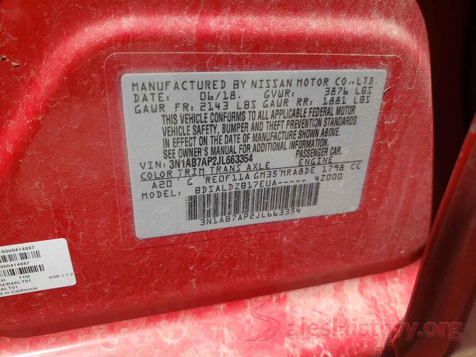 3N1AB7AP2JL663354 2018 NISSAN SENTRA