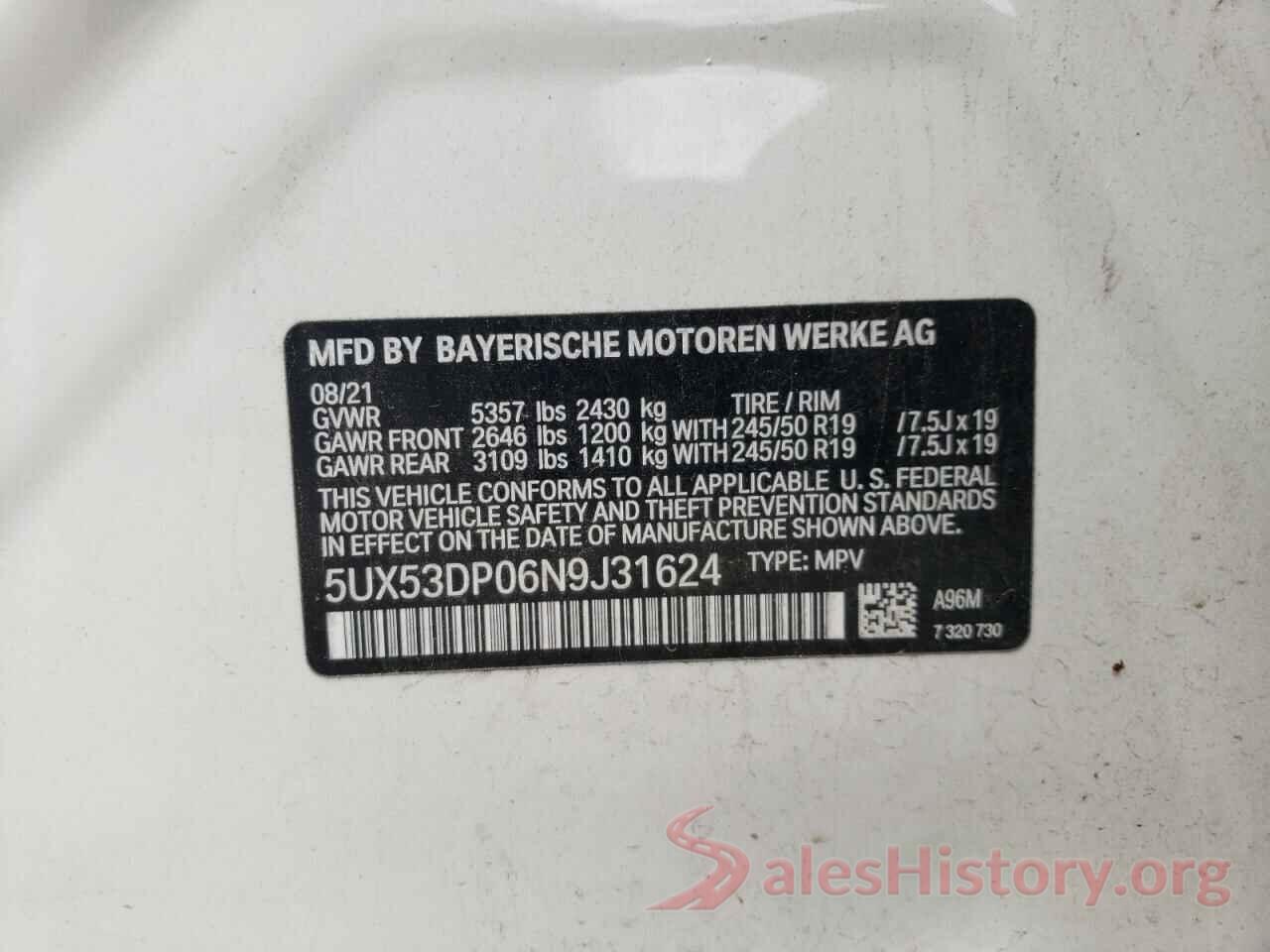 5UX53DP06N9J31624 2022 BMW X3