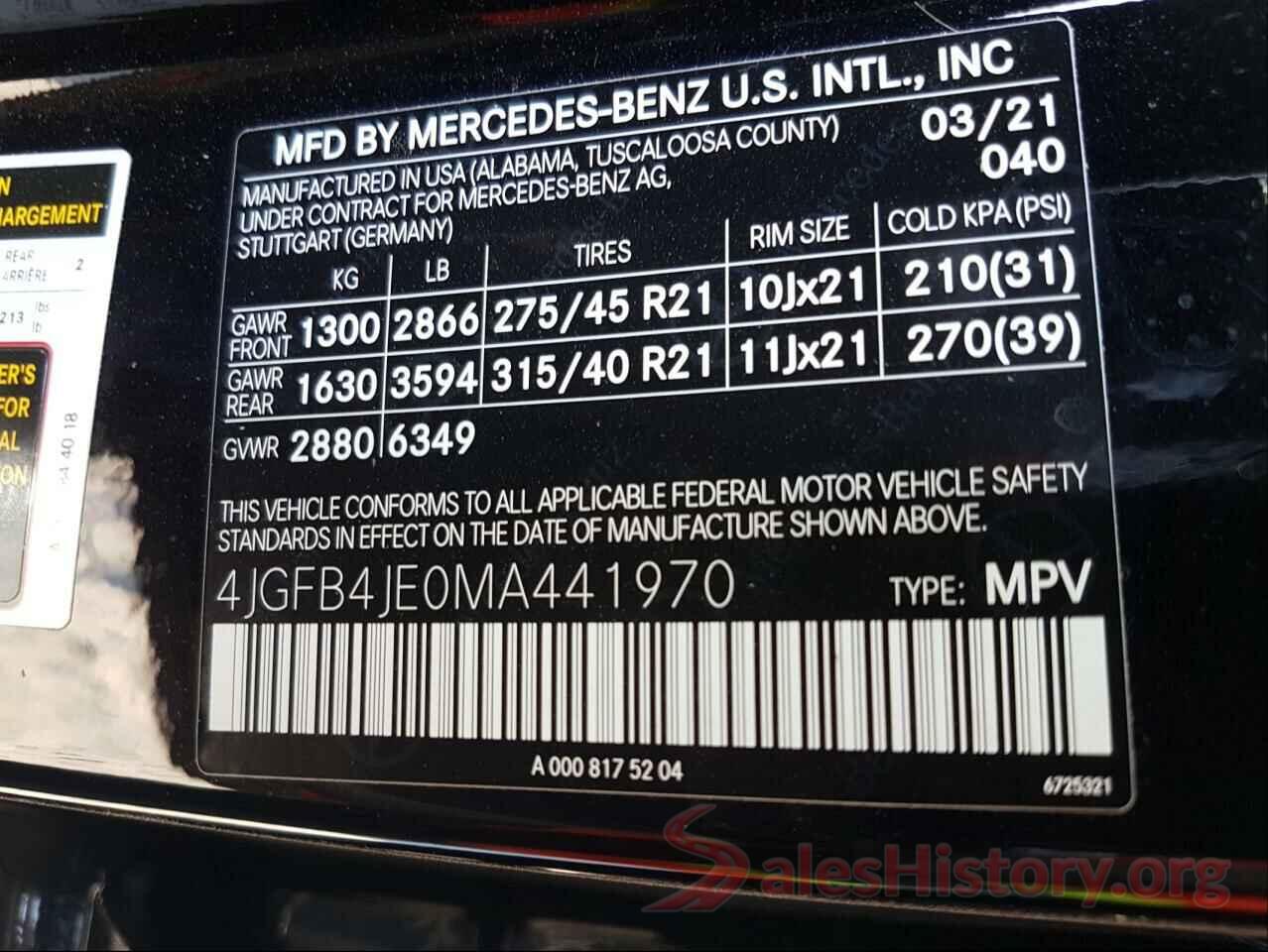 4JGFB4JE0MA441970 2021 MERCEDES-BENZ G CLASS